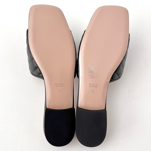 GUCCI | Marmont GG Jolie Matelasse Quilted Black Leather Low Heel Slides Sandals - Picture 13 of 14